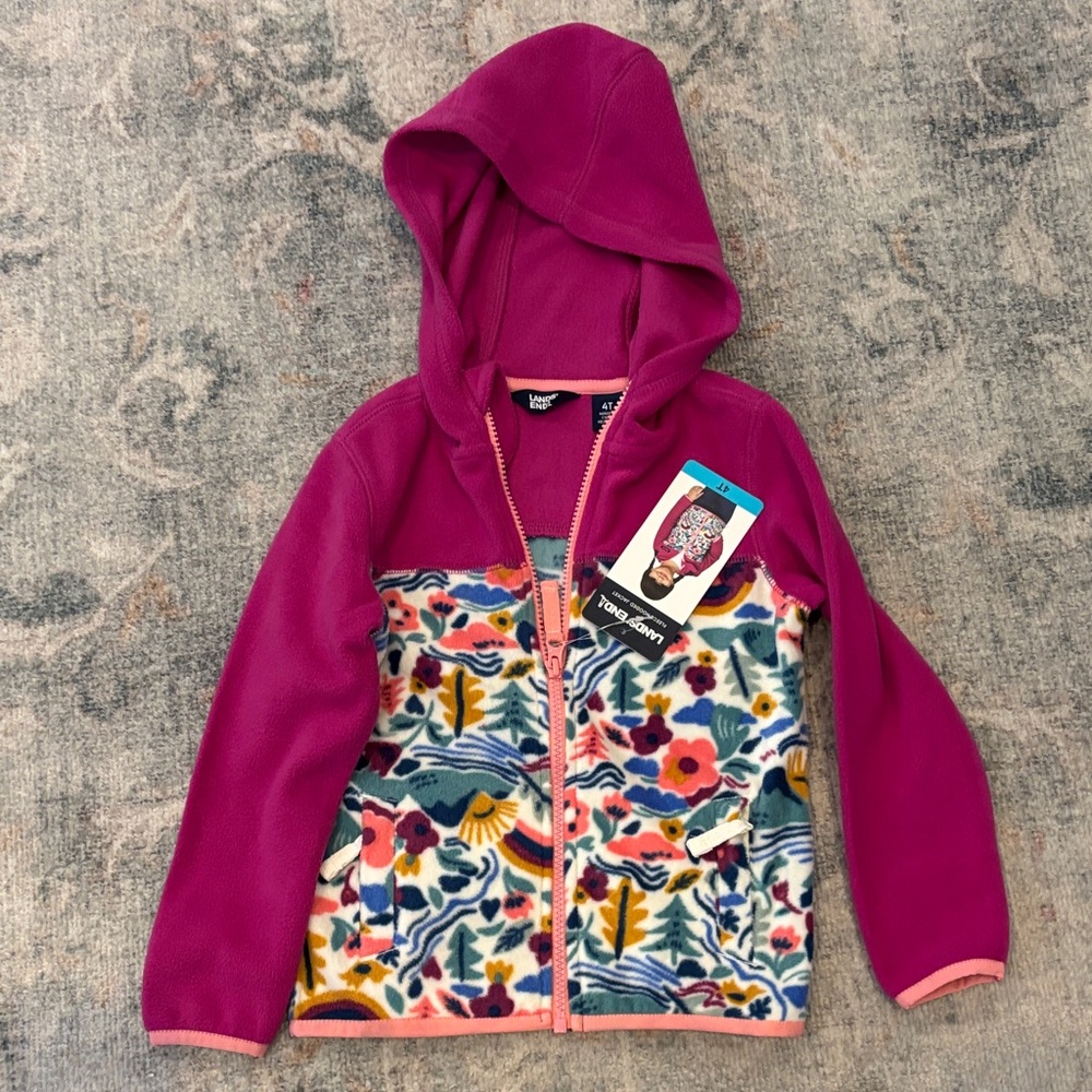 Lands End  Fuchsia and Floral Kids Hoodie